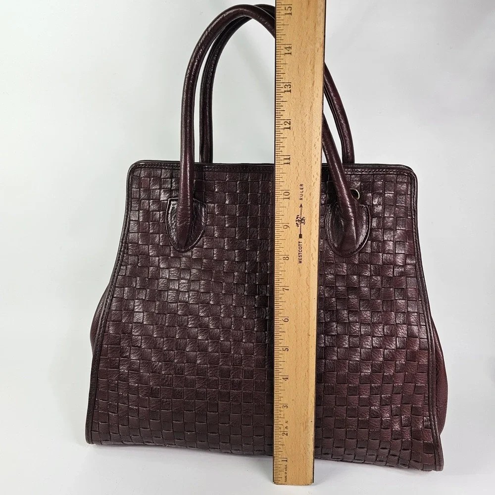 Vtg Monet Woven Leather Tote Shoulder Bag Intrecciato Burgundy Maroon Satchel
